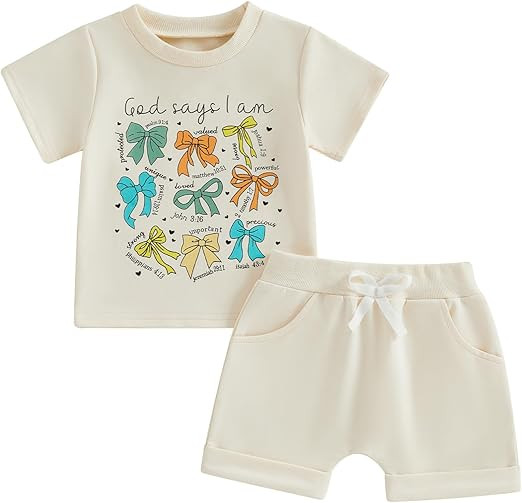 Fernvia Toddler Baby Girl Summer Clothes 1T 2T 3T 4T Girls Outfit Letter Bows Short Sleeve T-Shir... | Amazon (US)