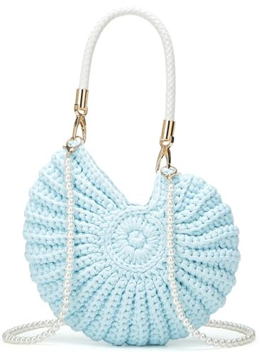 Crochet Tote Bag Handwoven Seashell Purse for Women Summer Beach Bag Boho Handbag Pearl Shell Clutch Shoulder Crossbody Purse | Amazon (US)