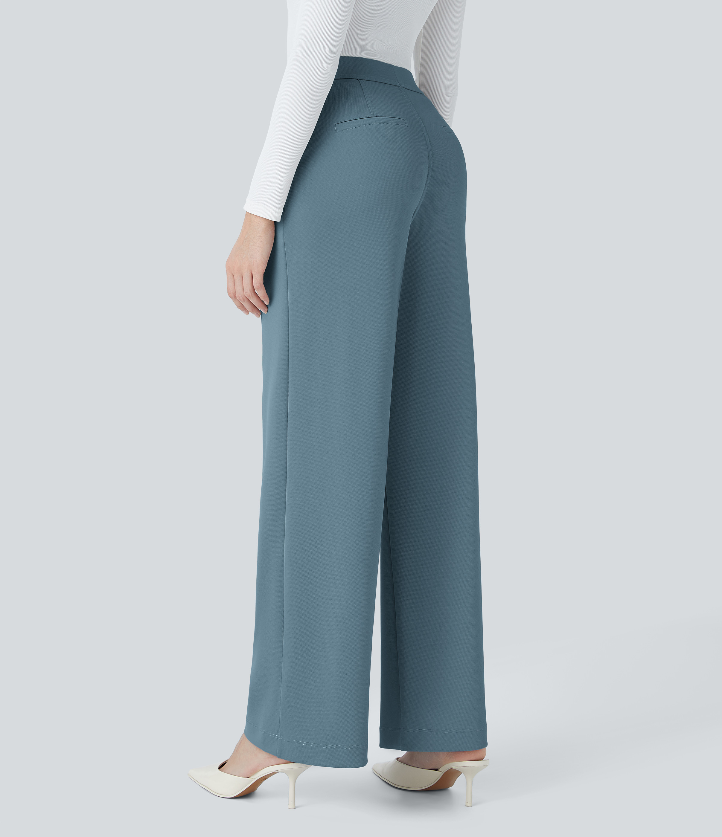 Halara Halara Flex™ High Waisted Side Pocket Straight Leg Crepe Work Pants - Coastline Blue - M(regular) | HALARA