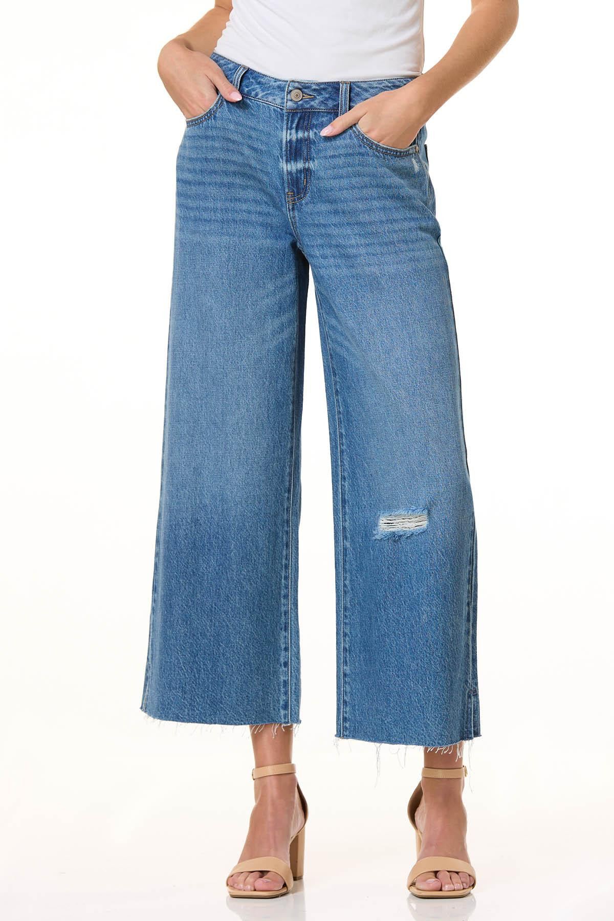 Cropped Distressed Wide Leg Jeans | Cato Fashions