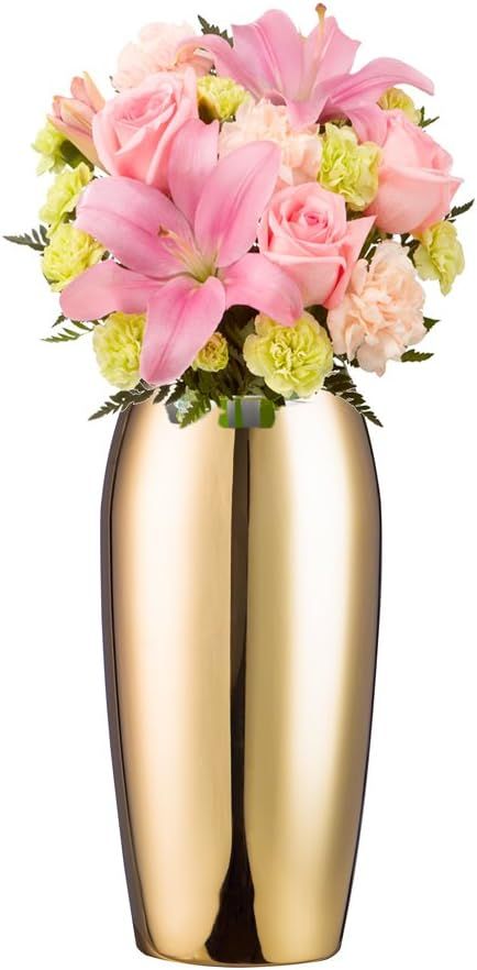 IMEEA Flower Vase Decorative Centerpiece for Home Wedding SUS304 Stainless Steel, 9.4" H (Gold) | Amazon (US)