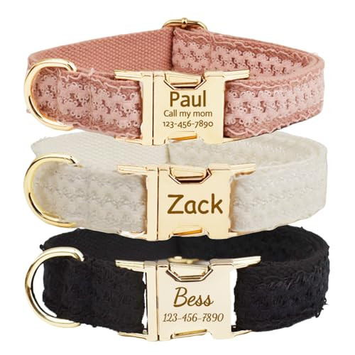 Personalized Dog Collar with Metal Buckle, Dog Collars Customized with Name Phone Number Fonts,Custom Collars Adjustable Sizes for Large Medium Small Dogs, Available Leash Bowtie (Lace Collar) | Amazon (US)