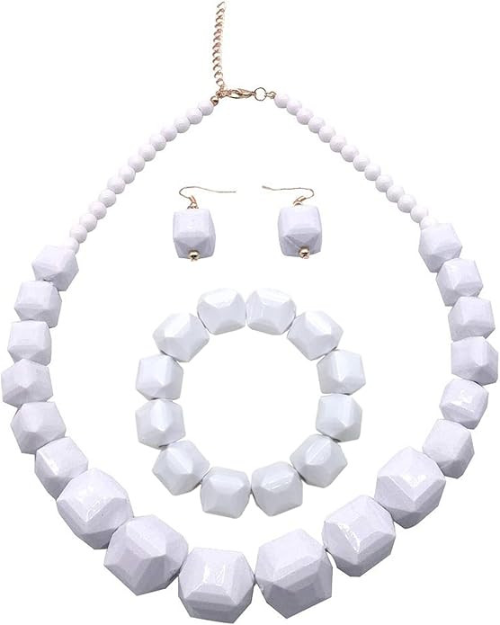 White Beads Necklace, Costume Jewelry For Women Strand Necklaces, Acrylic African Beaded Necklace... | Amazon (US)