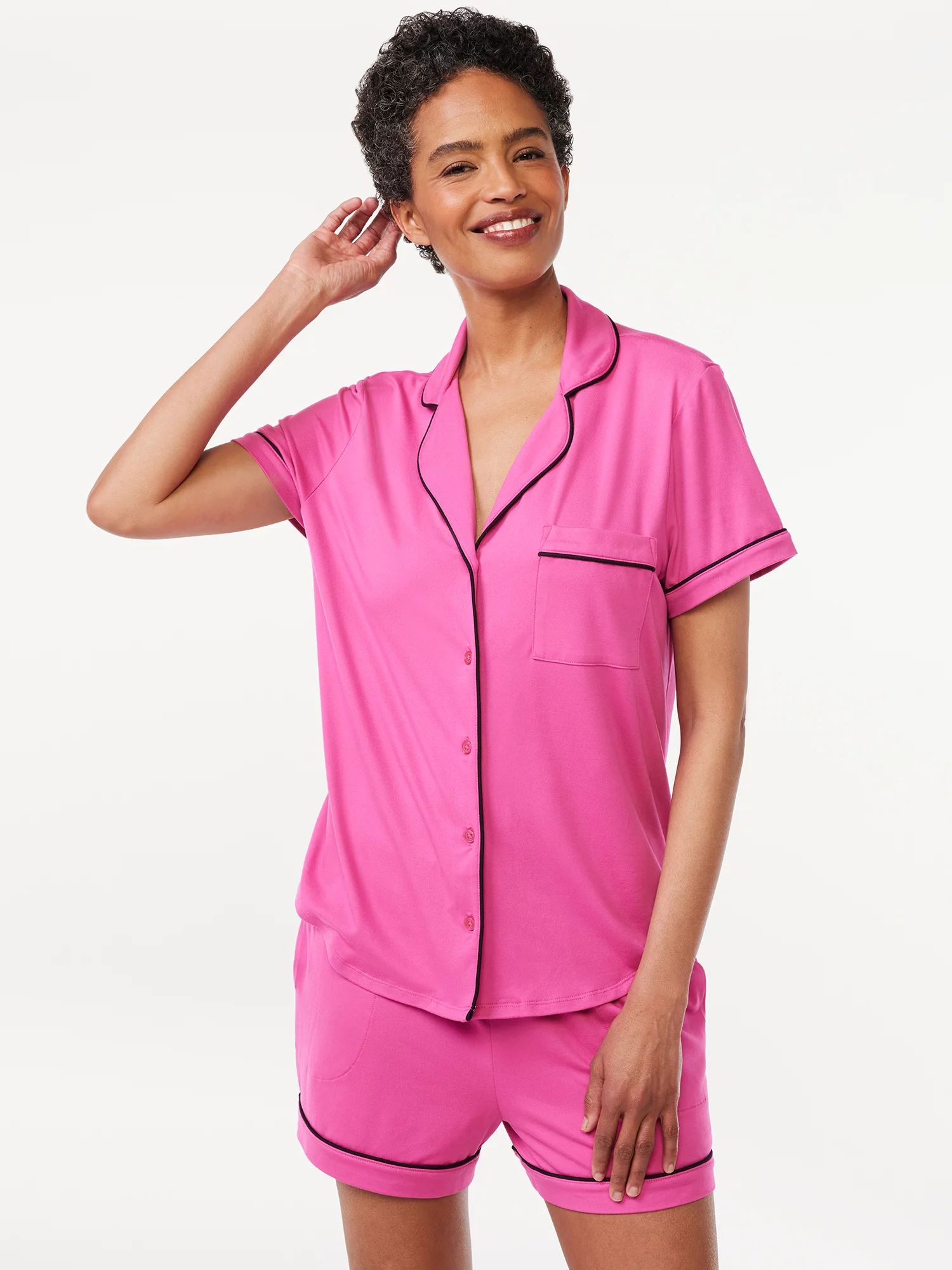 Joyspun Women's Knit Notch Collar Top and Shorts Pajama Set, 2-Piece, Sizes S to 3X | Walmart (US)