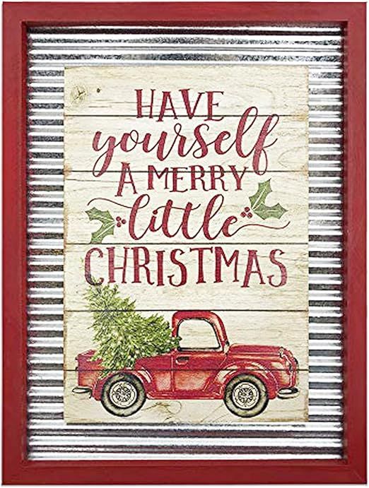 OUCHAN Christmas Galvanized Corrugated Distressed Frame Red Truck Wall Art Sign Plaque(Have Yours... | Amazon (US)