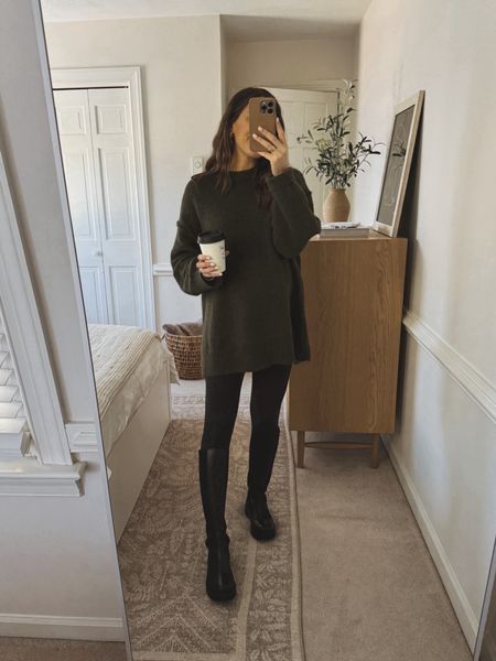 have been wearing this longer length sweater on repeat. covers the 32 week bump & bum perfectly. 

boots are NA-KD but linked similar. 
leggings are the Born Primitive Maternity Leggings but the lulu aligns work great too! 