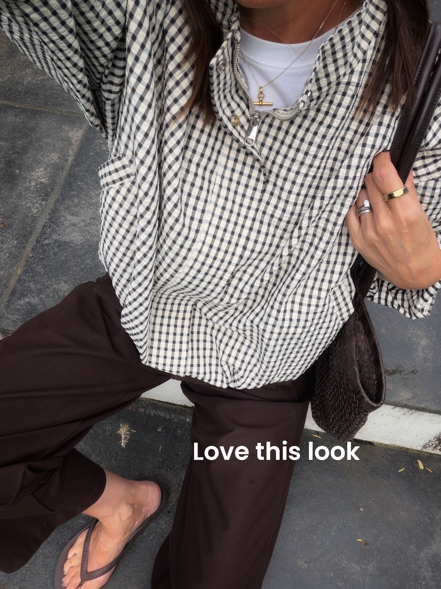 The perfect look for a warm but blowy day. This jacket is so good. It has a crinkled texture which doesn’t crease and a high neck option that doesn’t make you feel trapped. I’ve added brown tones for warmth and a woven bag for texture.

#LTKsummer #LTKover50style #LTKstyletip
