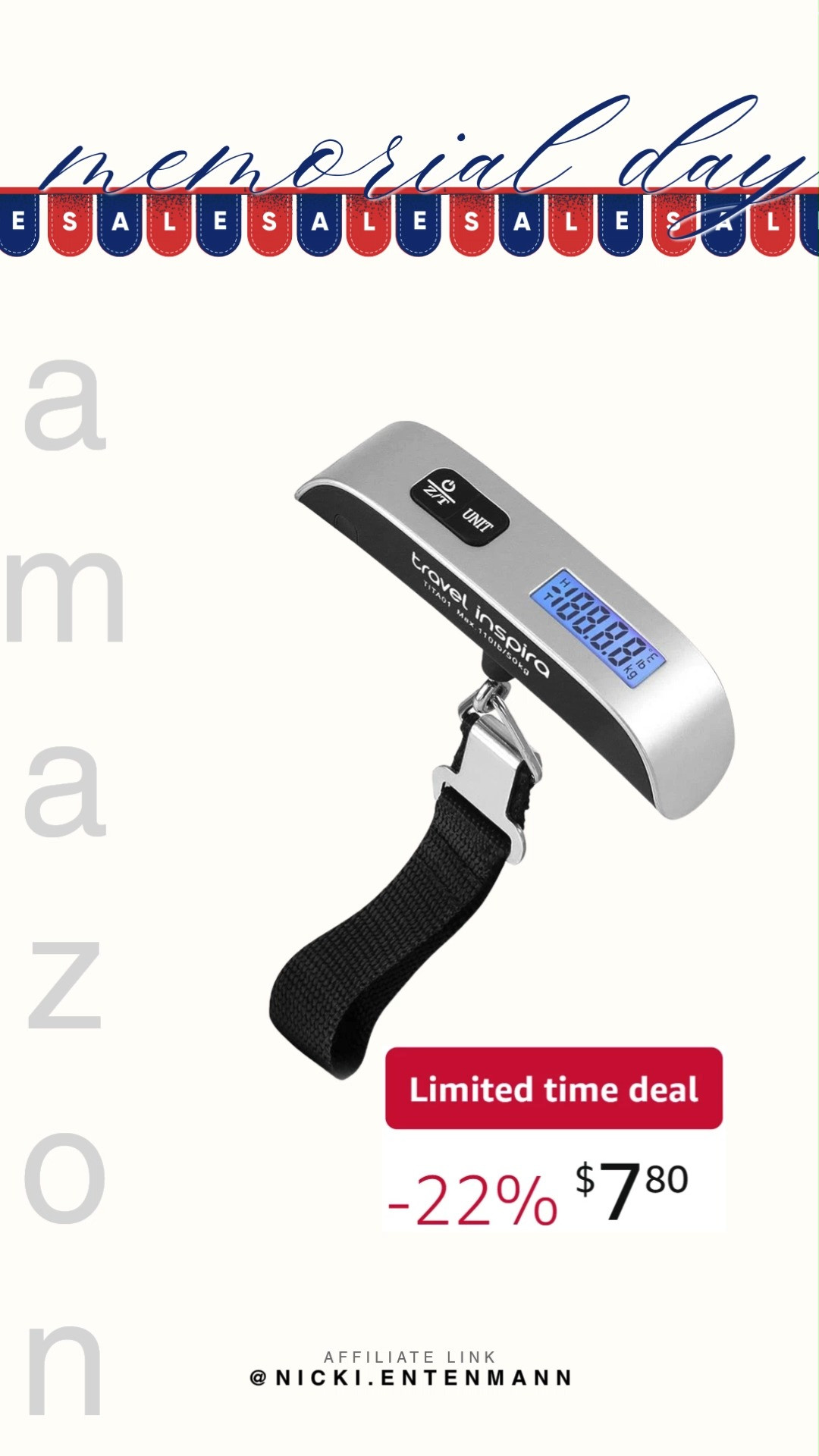 Travel inspira Luggage Scale, Portable Digital Hanging Baggage Scale makes packing smarter with accurate weight checks and lightweight design. Perfect for summer trips, vacations, or business travel every time. ✈️🧳🌍  

#luggagescale #travelinspira #portablebaggagescale #digitalhangingscale #travelgear #packingessentials #traveltips #travelaccessories #vacationready #smarttravel 

 #LTKHome #LTKSaleAlert #LTKTravel