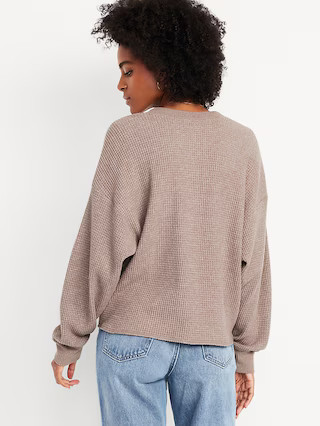 Oversized Cozy Waffle Henley Top | Old Navy (US)