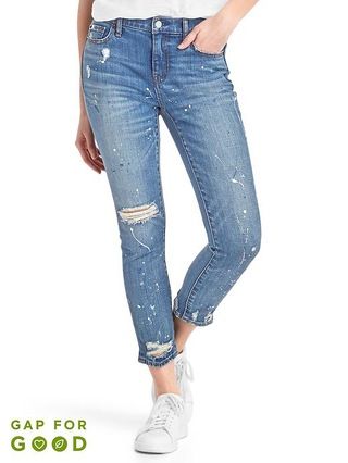 Gap Women Mid Rise Paint Splatter Best Girlfriend Jeans ï¿½ Size 27 Regular - Medium indigo | Gap US