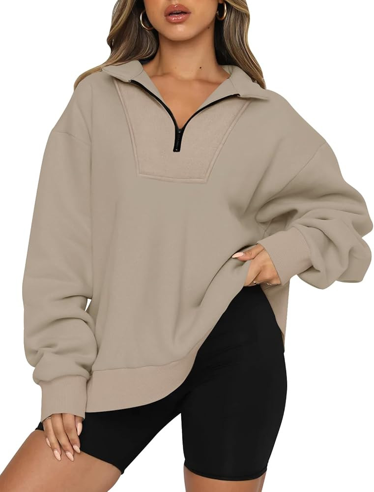 MIROL Women's 1/4 Zip Pullover Sweatshirts Long Sleeve Fall Oversized Sweater Solid Lightweight D... | Amazon (US)