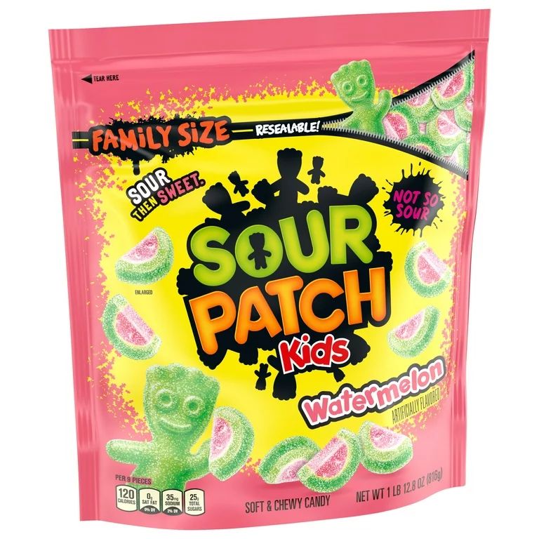 SOUR PATCH KIDS Watermelon Soft & Chewy Candy, Halloween Candy, Family Size, 1.8 lb Bag | Walmart (US)