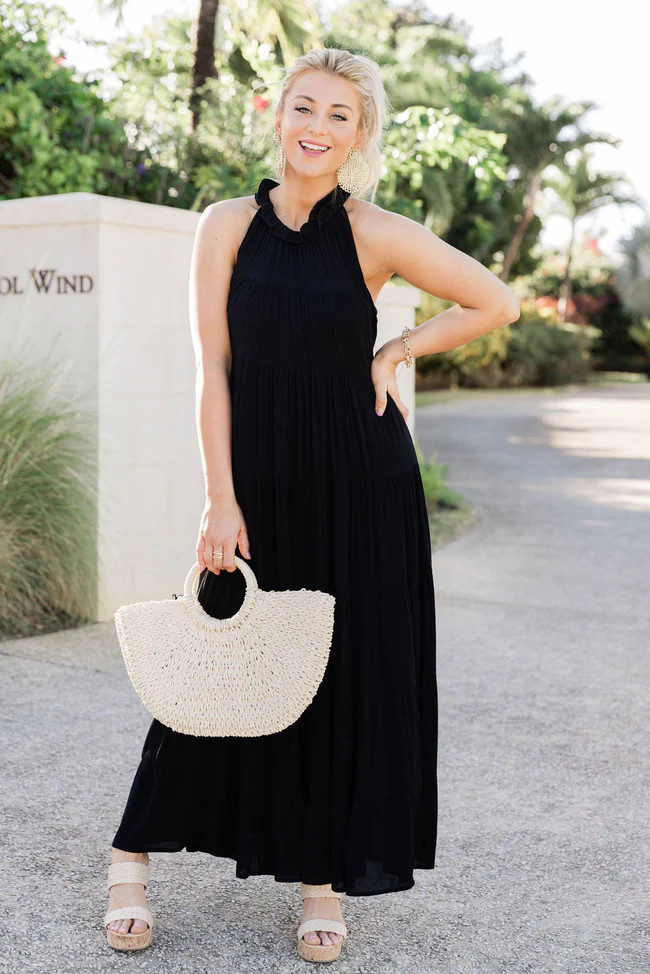 Twirl Me Around Black Halter Gauze Maxi Dress | Pink Lily
