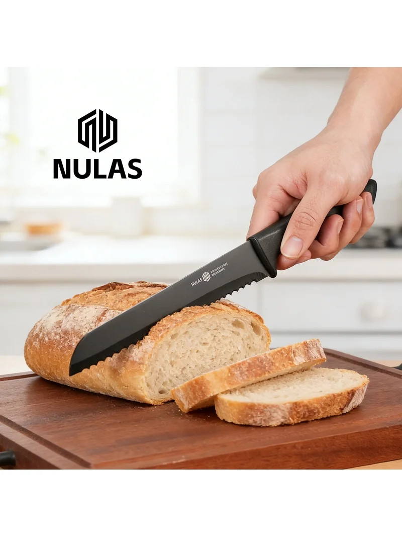 NULAS  8-Piece Kitchen Knife Set with Block for Chef, Stainless Steel Sharp Knives, Anti-Rust, Er... | Walmart (US)