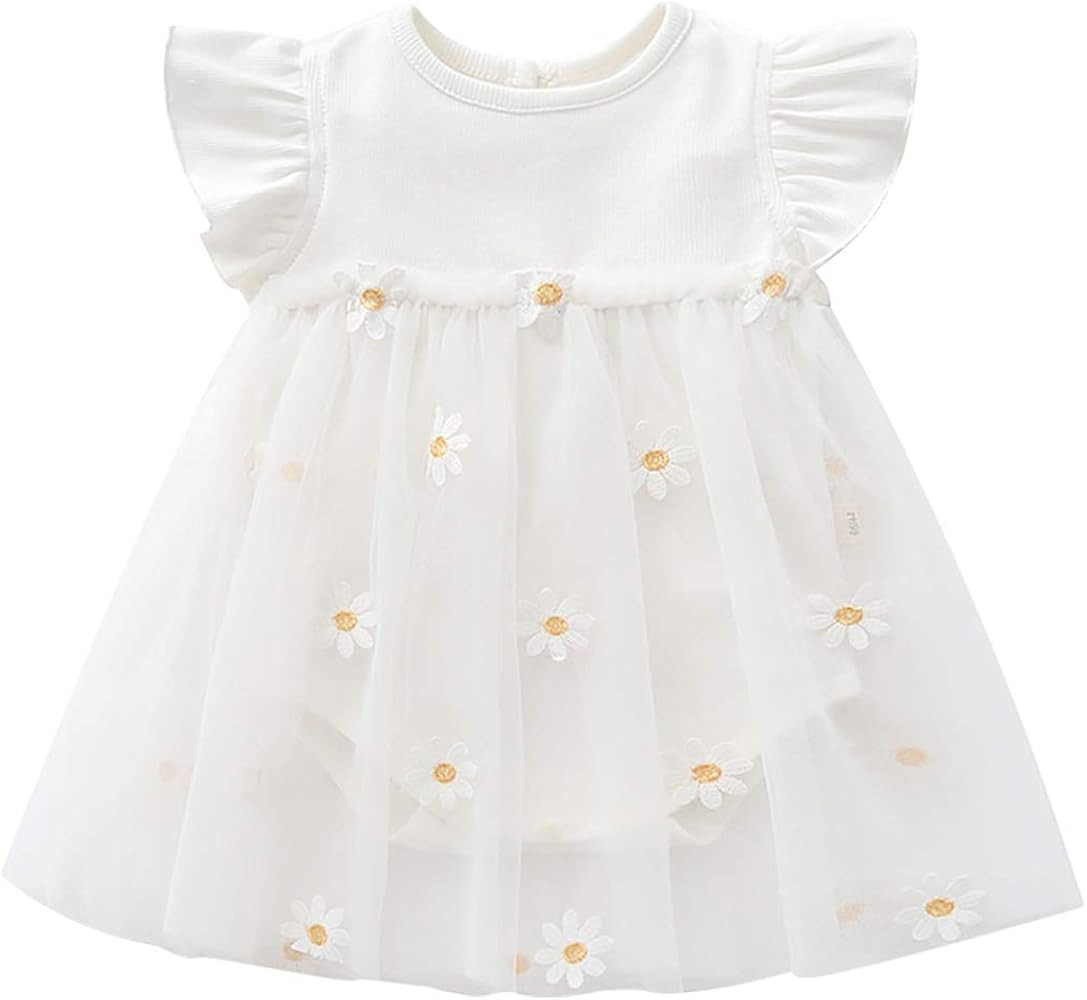 Toddler Baby Girl Short Sleeve Dress Infant Tulle Dress Newbron Baby Girl Clothes Outfit+Hair Band | Amazon (US)