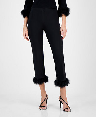 Women's Pull-On Hollywood Feather-Trim-Cuff Pants | Macy's