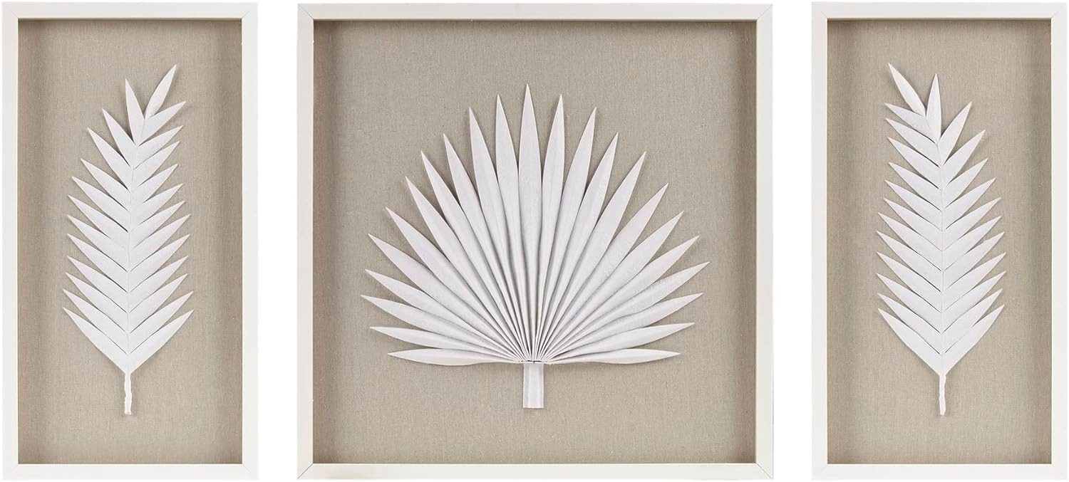Madison Park Sabal Floral Wall Art - Handmade Canvas Palm Natural Rice Paper Shadow -Box Set, Gla... | Amazon (US)