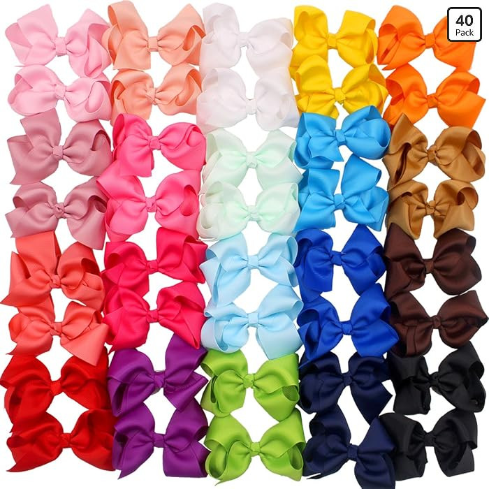 C\u00c9LLOT 40PCS 4.5 Inch Hair Bows for Girls Grosgrain Ribbon Toddler Hair Accessories with All... | Amazon (US)