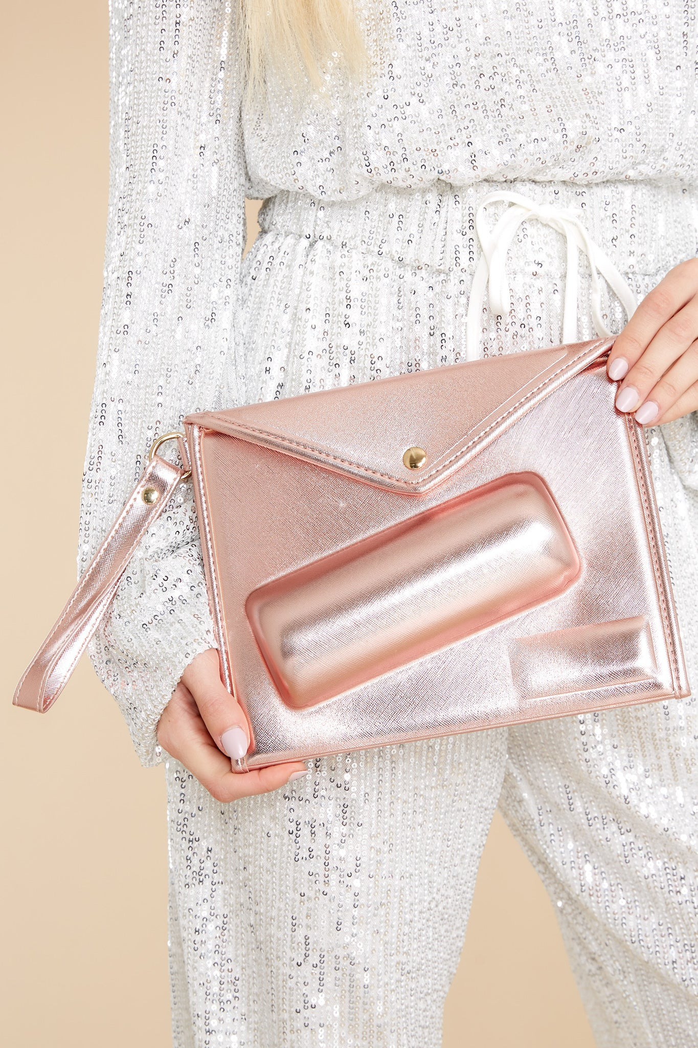 Well Kept Secret Rose Gold Clutch | Red Dress 