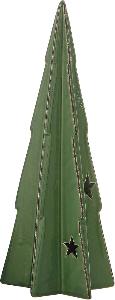 Creative Co-Op Stoneware Tree with Star Cutouts & LED Light, Green | Amazon (US)