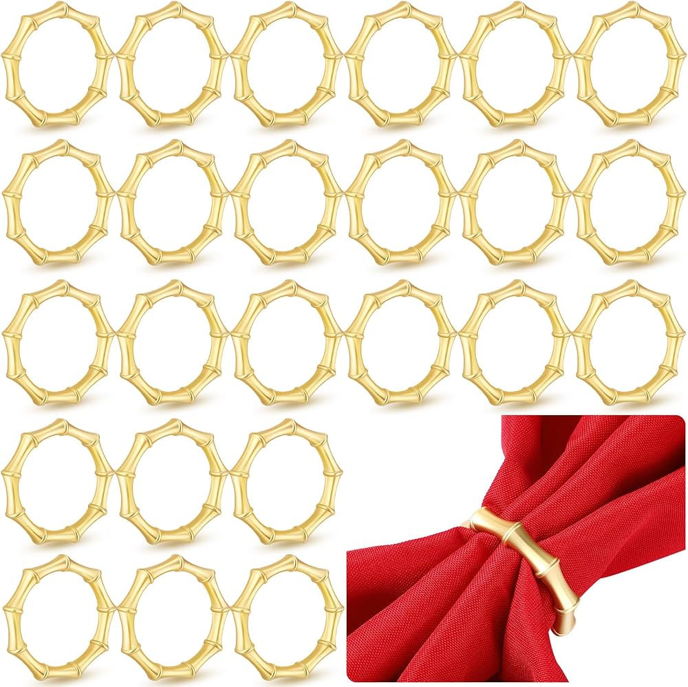 Dandat 24 Pieces Metal Napkin Ring Holders Bamboo Knuckles Style Gold Napkin Holder Ring Zinc All... | Amazon (US)