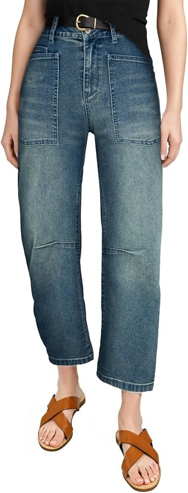 EVALESS Womens Baggy Barrel Jeans High Waisted Wide Leg Boyfriend Denim Ankle Pants | Amazon (US)