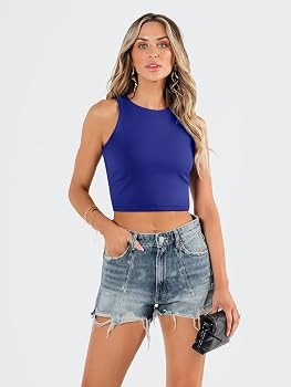 EFAN Womens Sexy Sleeveless High Neck Crop Tops Workout Cute Racerback Cropped Tank Tops Summer C... | Amazon (US)