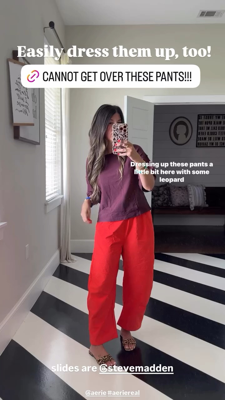@aerie #aeriereal red pants slides are @stevemadden  Easily dress them up, too!

#LTKootd #LTKWorkwear #LTKPetite