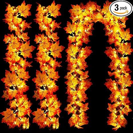 [Timer & 3 Pack] 30Ft Fall Garland Fall Decorations 60 LED Leaf Lights Patented Realistic Maple L... | Amazon (US)