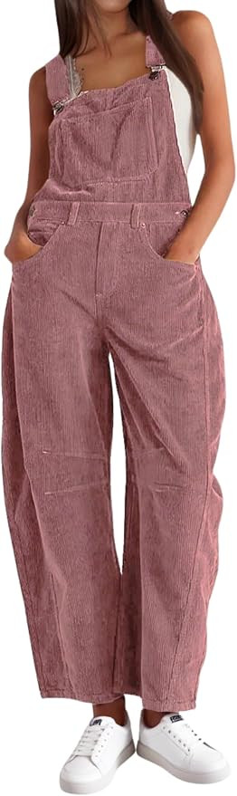 Corduroy Overalls for Women Barrel Wide Leg Bib Jumpsuit with Pockets | Barrel Overalls Women Sle... | Amazon (US)