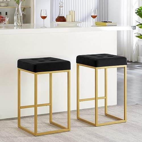 24KF Contemporary Counter Height Bar Stool Set of 2 for Kitchen Island, 26" H Velvet Padded Gold ... | Amazon (CA)