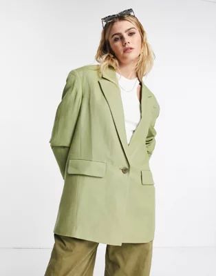 Topshop relaxed oversized single breasted blazer in sage | ASOS (Global)