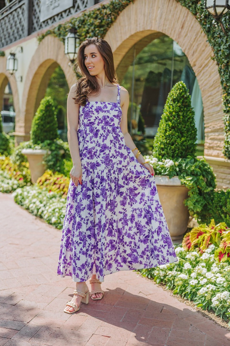 BuddyLove | Arlene Tie-Shoulder Maxi Dress | Purple Floral | BuddyLove