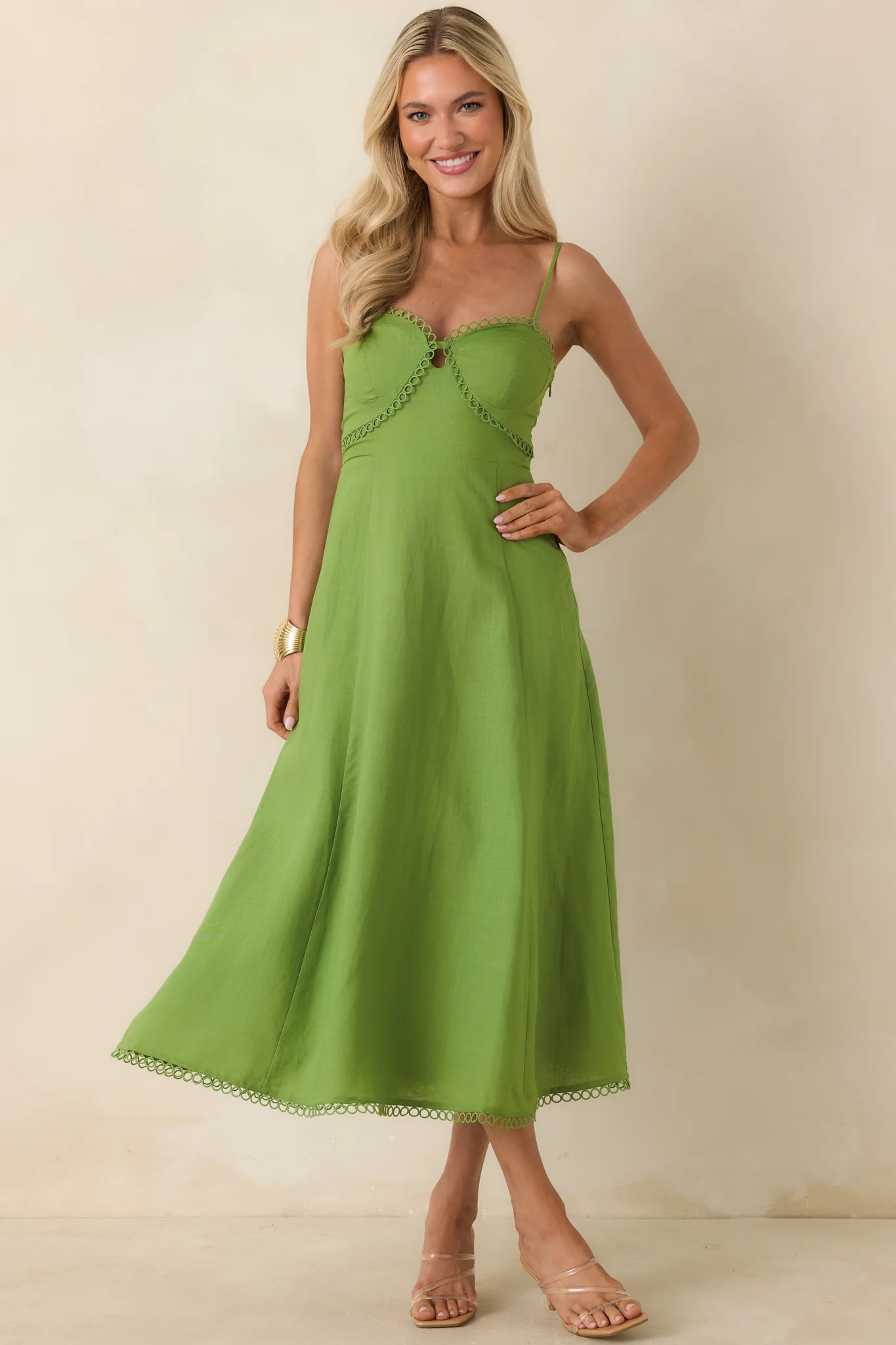 ASTR The Label Christie Green Linen Blend Midi Dress | Red Dress