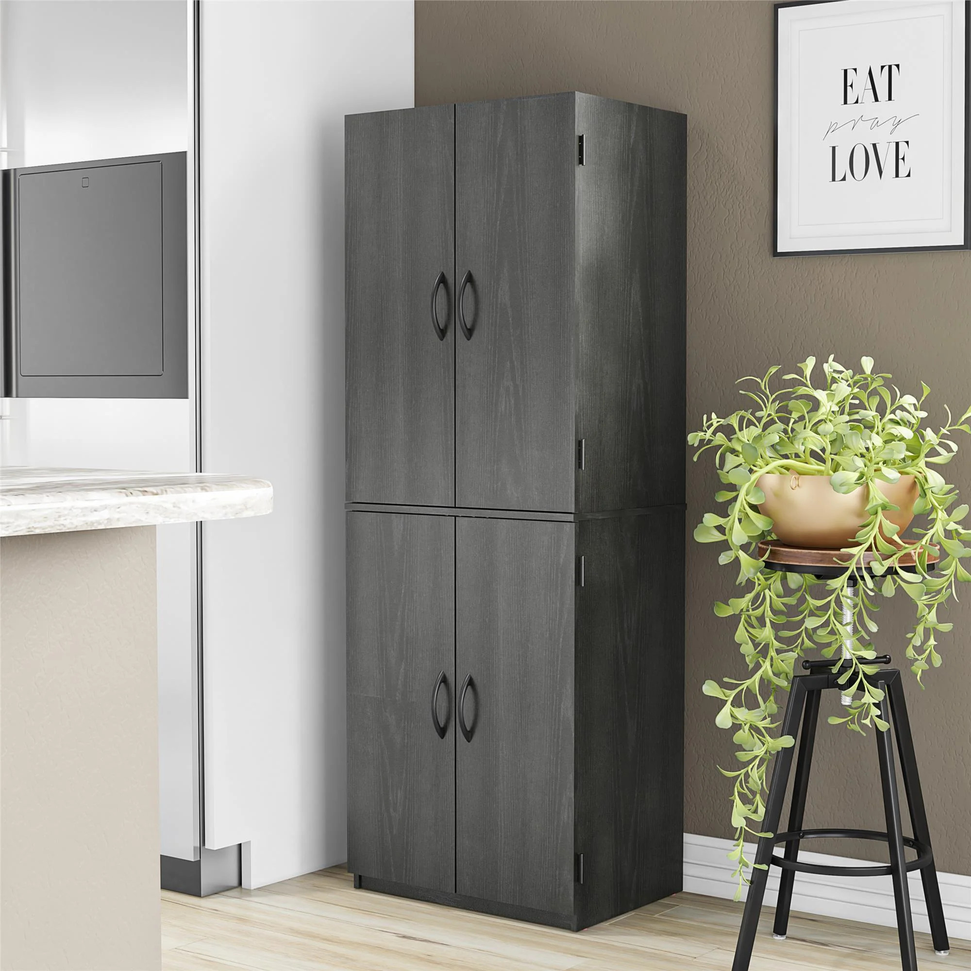 Mainstays 4-Door 5' Storage Cabinet, Black Oak | Walmart (US)