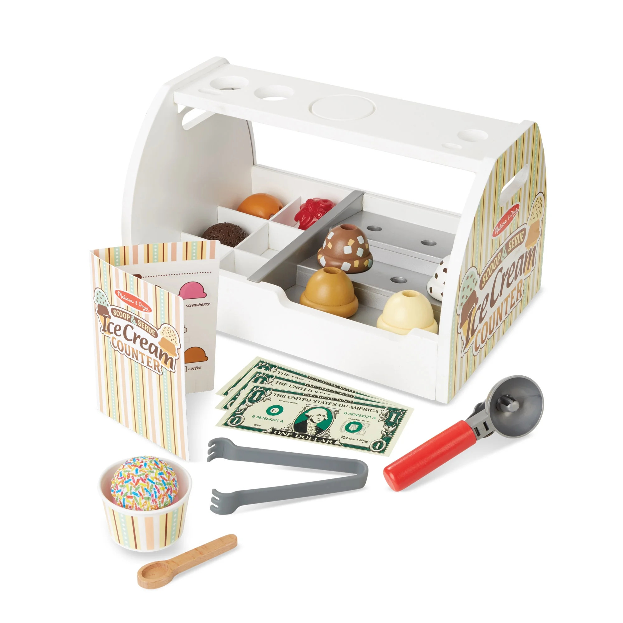 Melissa & Doug Wooden Scoop and Serve Ice Cream Counter (28 Pcs) - Play Food and Accessories | Walmart (US)