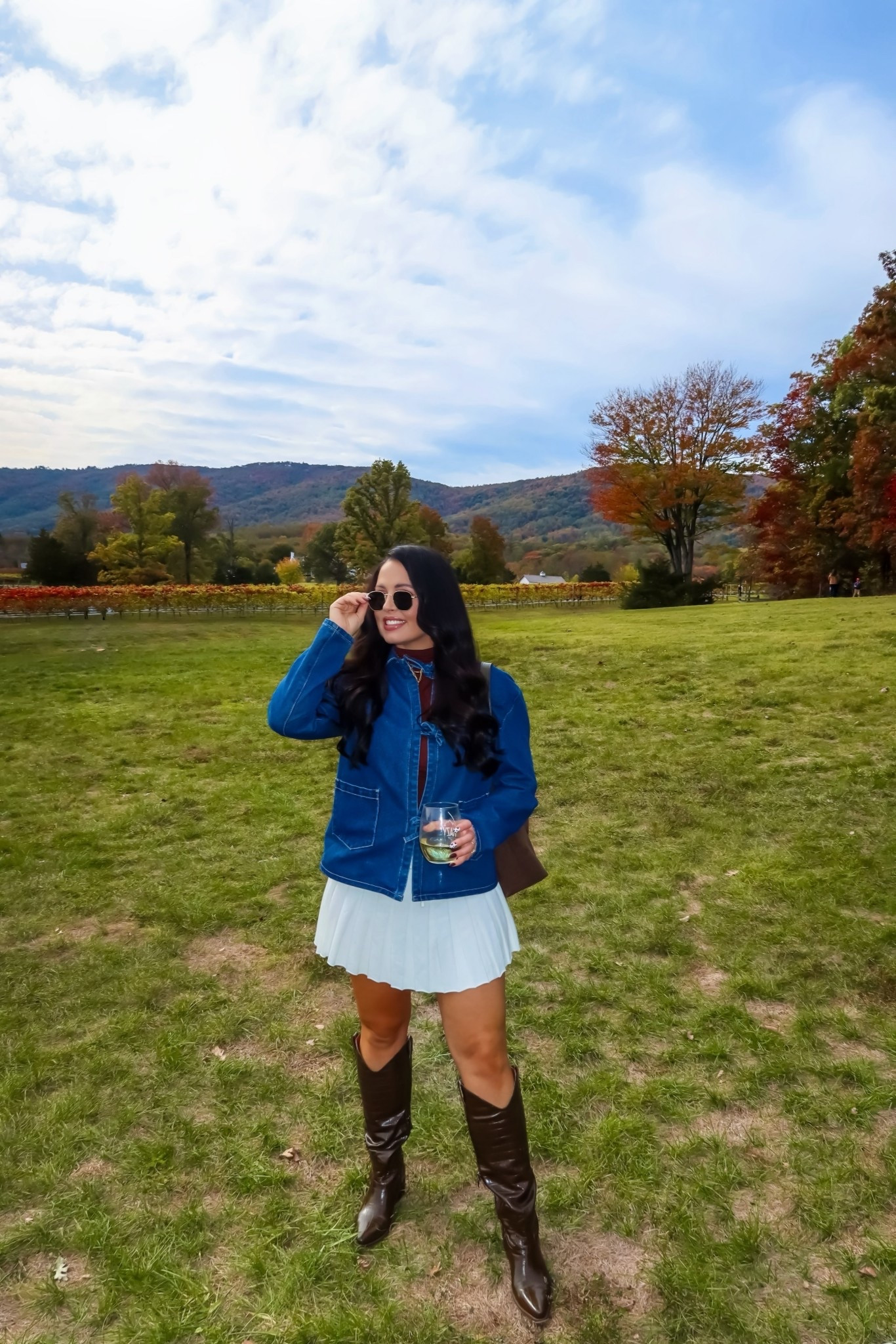 Under $45 Amazon denim bow front jacket (small), under $10 amazon pleated white skirt (medium), under $10 Amazon cropped turtleneck (small), under $50 western boots (tts) #founditonamazon 

#LTKSaleAlert #LTKHoliday #LTKFindsUnder50