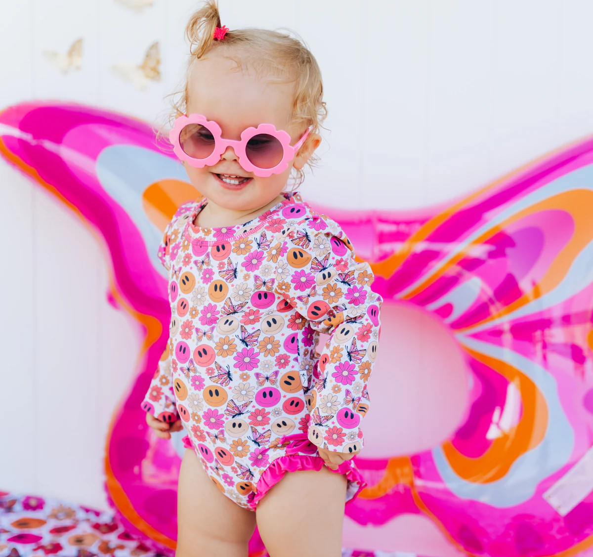 SOCIAL BUTTERFLY DREAM RASH GUARD RUFFLE SWIM SUIT | DREAM BIG LITTLE CO