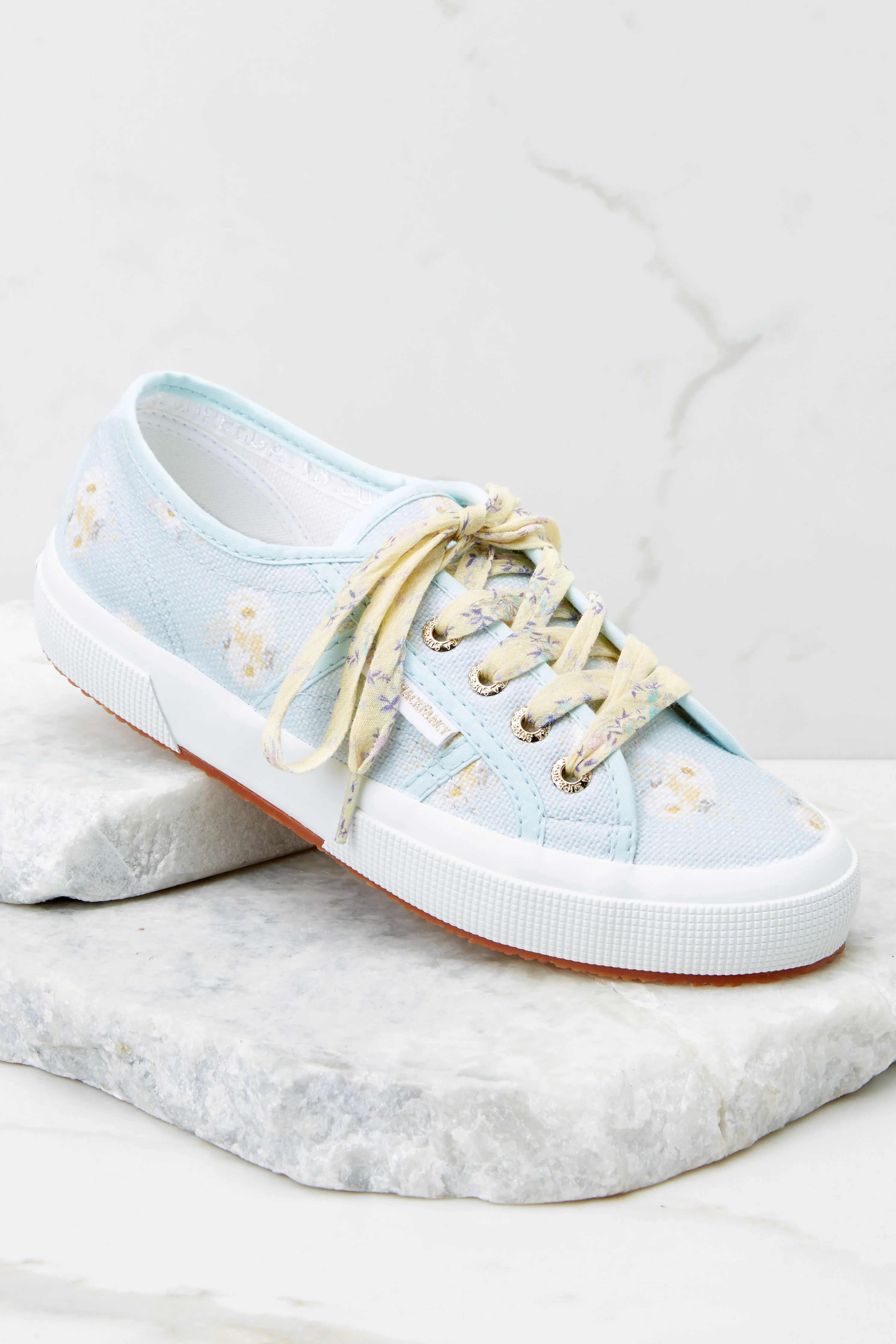 2750 Fan Cot Blue and Yellow Floral Print Sneakers | Red Dress 
