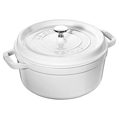 Staub Cast Iron 4-qt Round Cocotte - White, Made in France | Amazon (US)