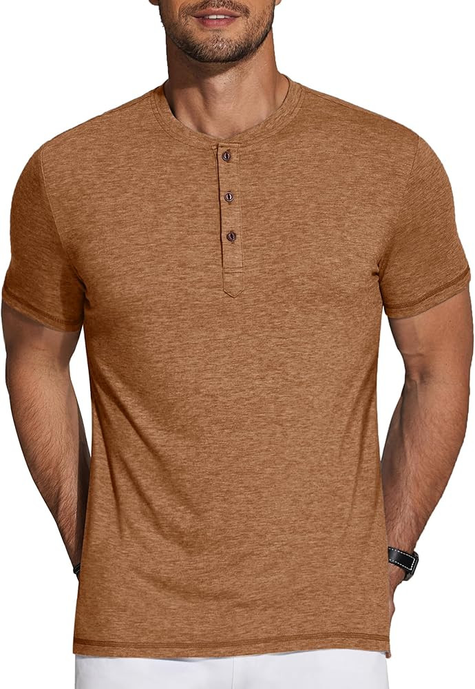 COOFANDY Men's Henley Shirts Short Sleeve Casual Basic Tee Summer Button Henley Soild T Shirts | Amazon (US)