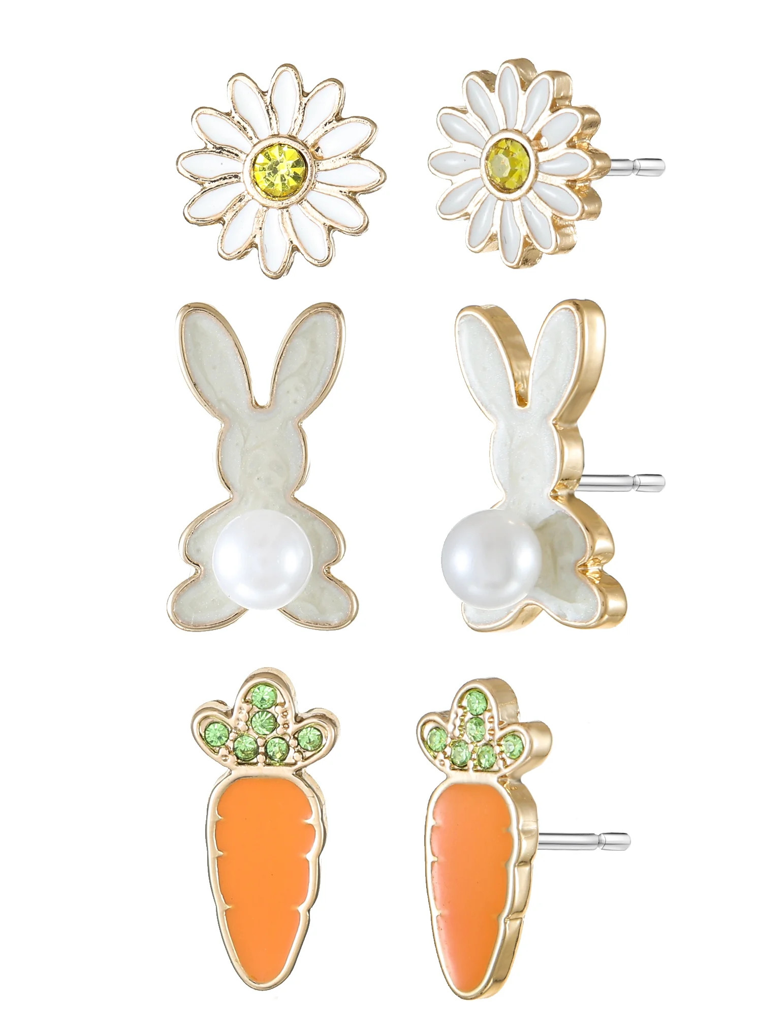 Way to Celebrate Easter Bunny and Carrot Earring Set, 3 Pairs | Walmart (US)