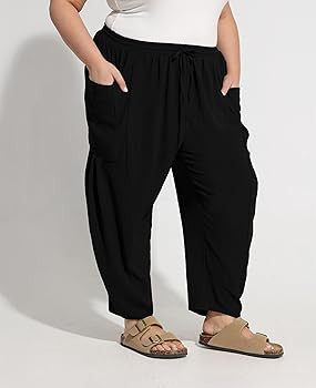 CARCOS Plus Size Pants Womens Summer Palazzo Harem Pants Drawstring Lantern Beach Pant Ankle Vaca... | Amazon (US)
