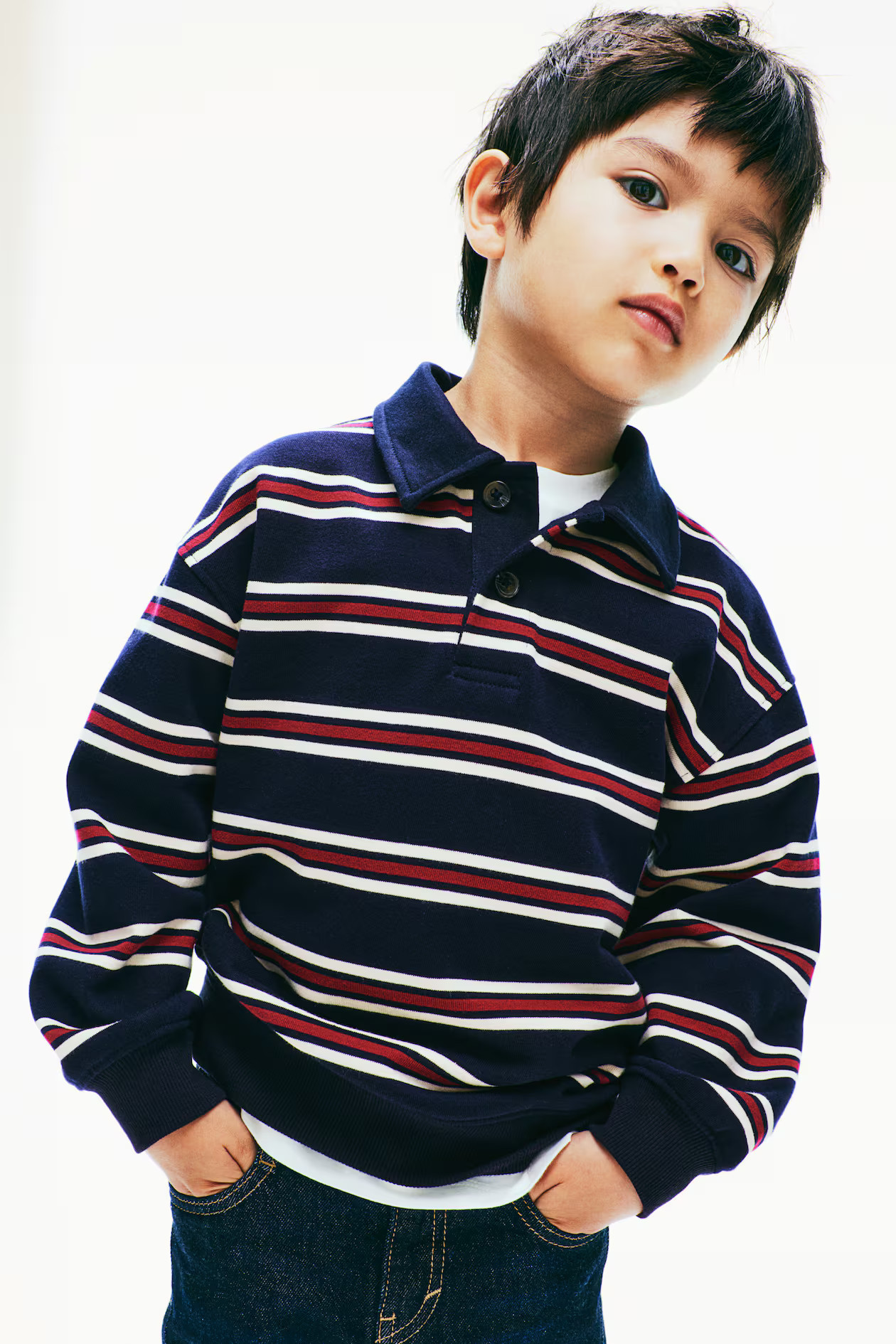 Polo Sweatshirt - Dark blue/striped - Kids | H&M US | H&M (US + CA)