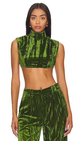 Crinkled Velvet Backless Crop Top in Juniper Green | Revolve Clothing (Global)