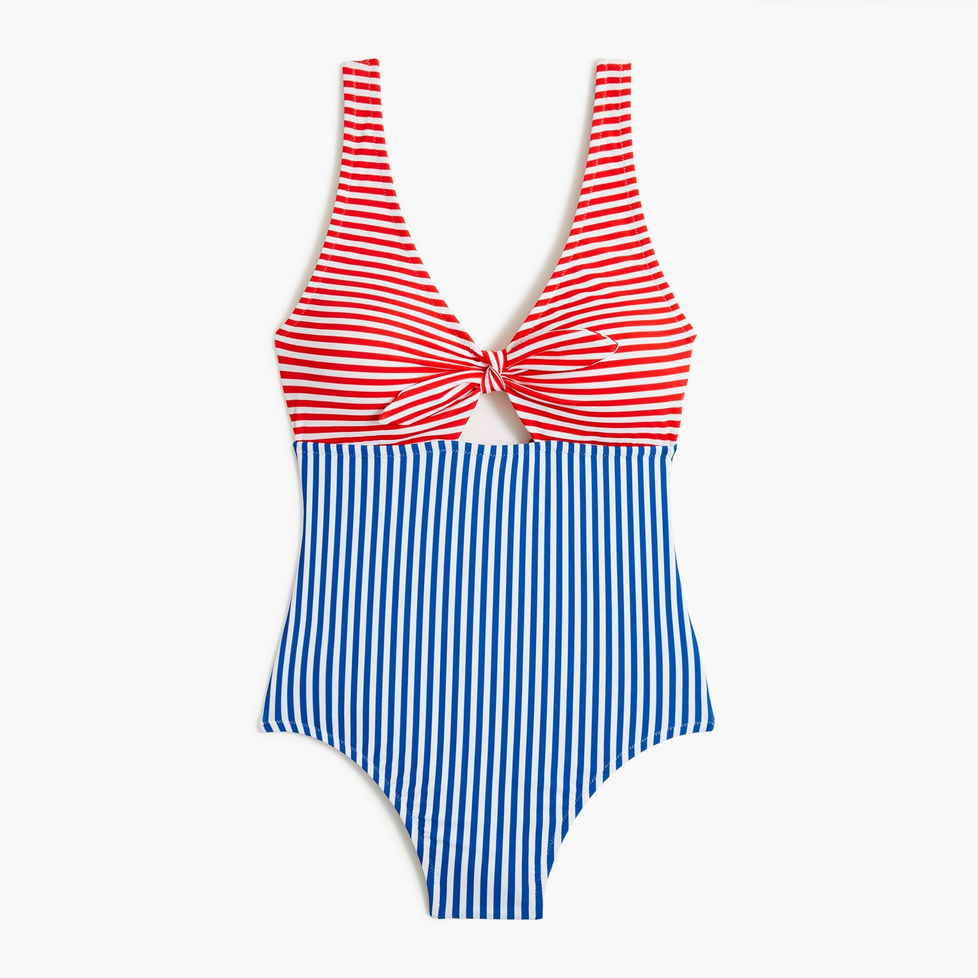 Mixed-striped cutout one-piece swimsuit with bow | J.Crew Factory