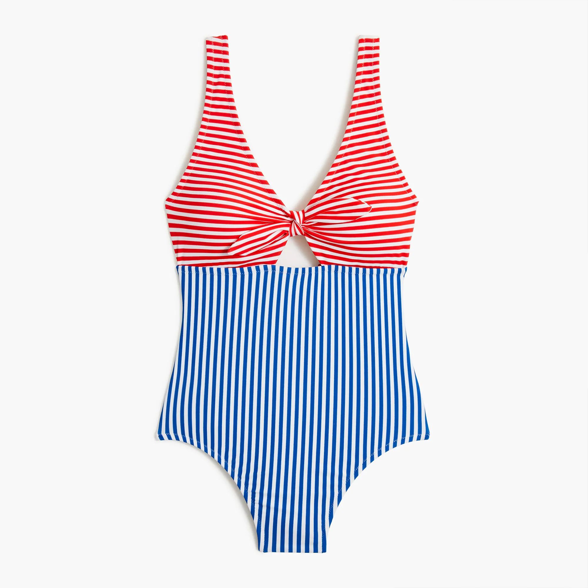 Mixed-striped cutout one-piece swimsuit with bow | J.Crew Factory