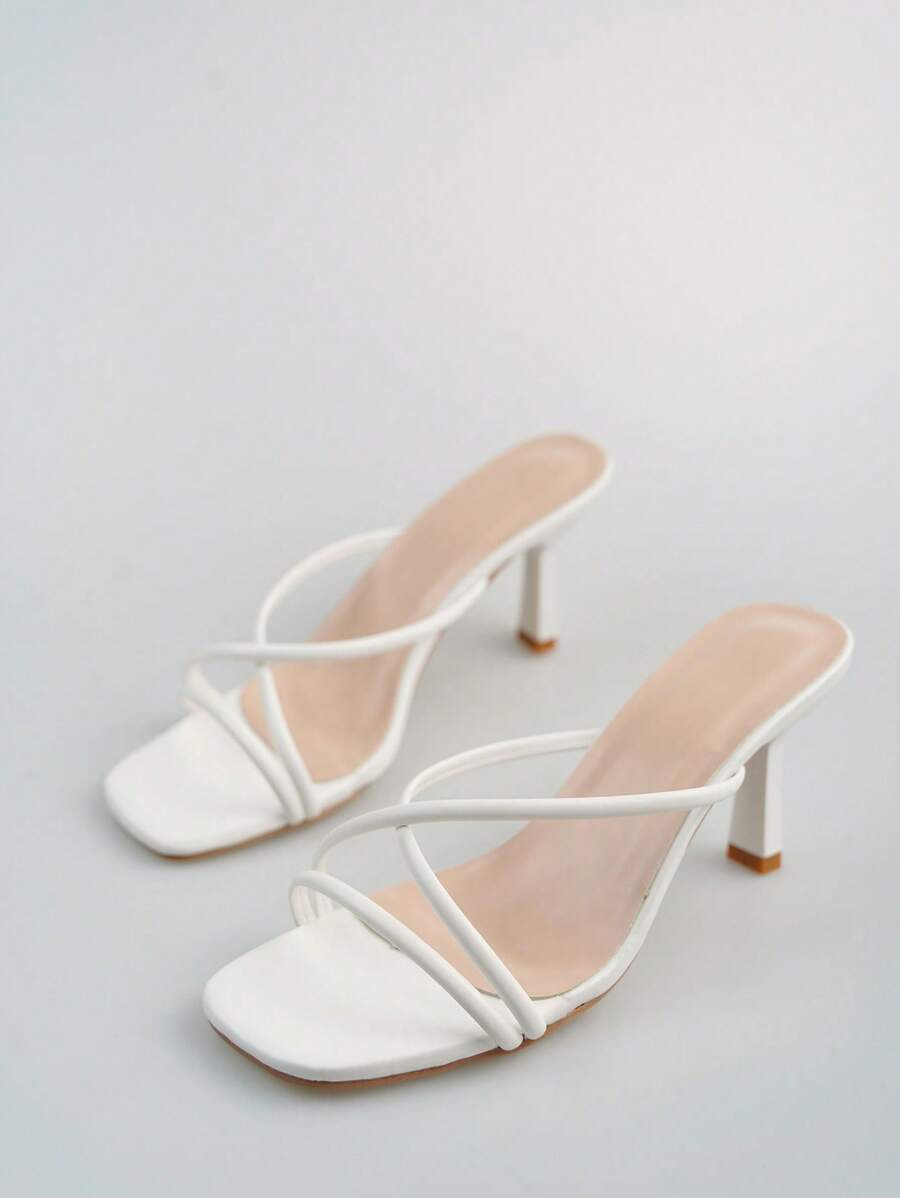 planare Women Minimalist Stiletto Heeled Mule Sandals, Elegant Summer Heeled Sandals | SHEIN