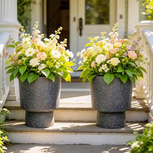 Ultym 16.8" Large Planters Set of 2 Modern Pedestal Plant Pots with Drainage Hole, Durable Plastic Flower Pots w/Terrazzo Finish, Weather-Resistant for Garden Patio Balcony Home Outdoor Indoor Decor | Amazon (US)