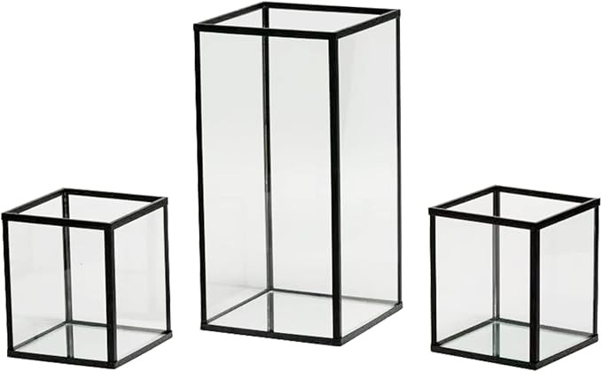 yshengood Glass Hurricane Candle Holder Set of 3 PCS, Black Frame and Glass Hurricane Candleholde... | Amazon (US)